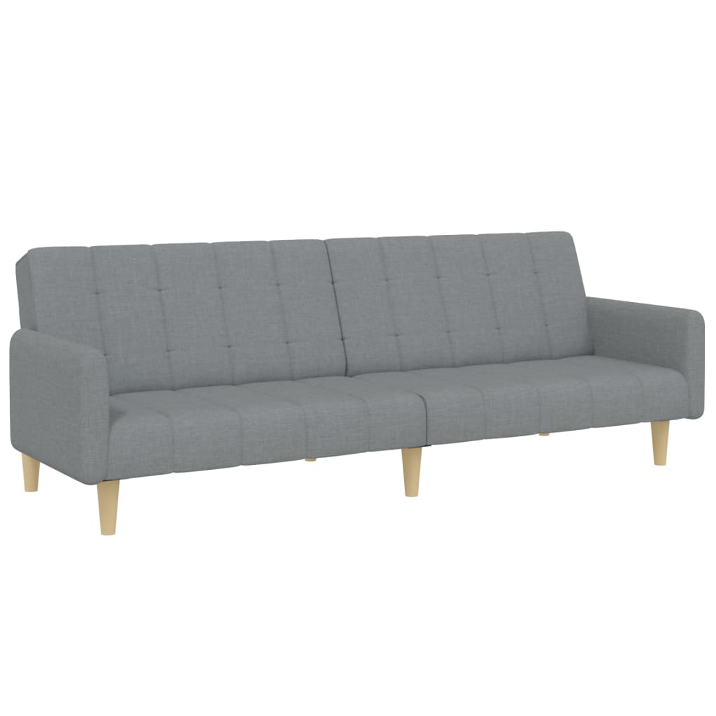 2-seater sofa bed with footrest in light grey fabric