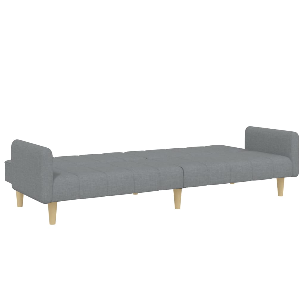 2-seater sofa bed with footrest in light grey fabric
