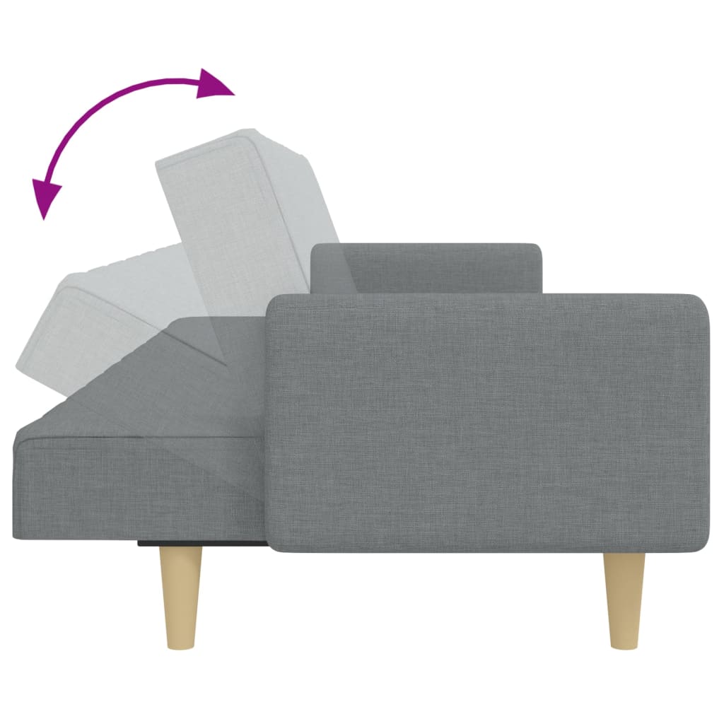 2-seater sofa bed with footrest in light grey fabric