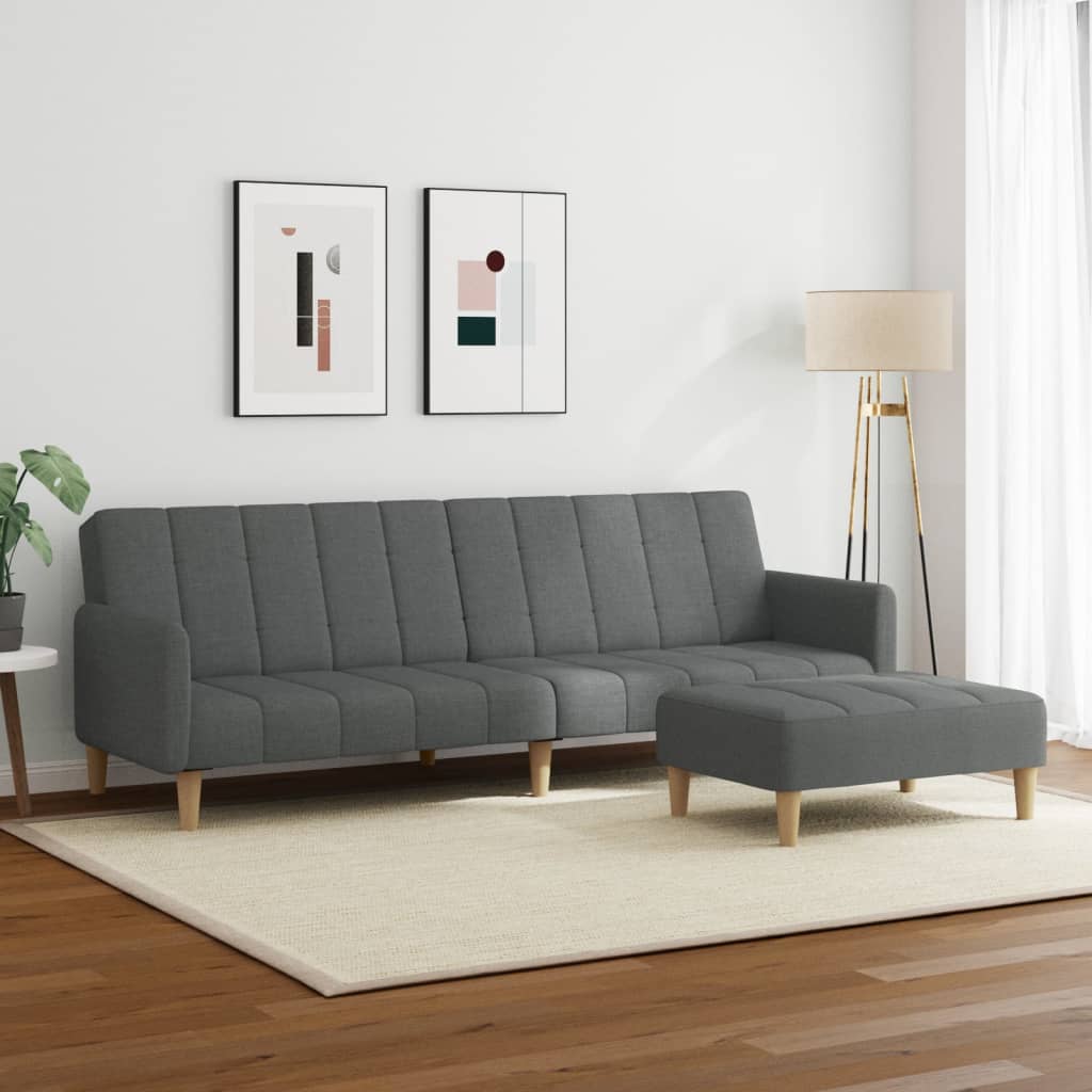 Sofá-cama de 2 lugares c/ apoio de pés tecido cinzento-escuro