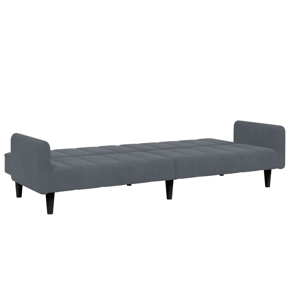 Sofá-cama 2 lugares c/ apoio de pés veludo cinzento-escuro