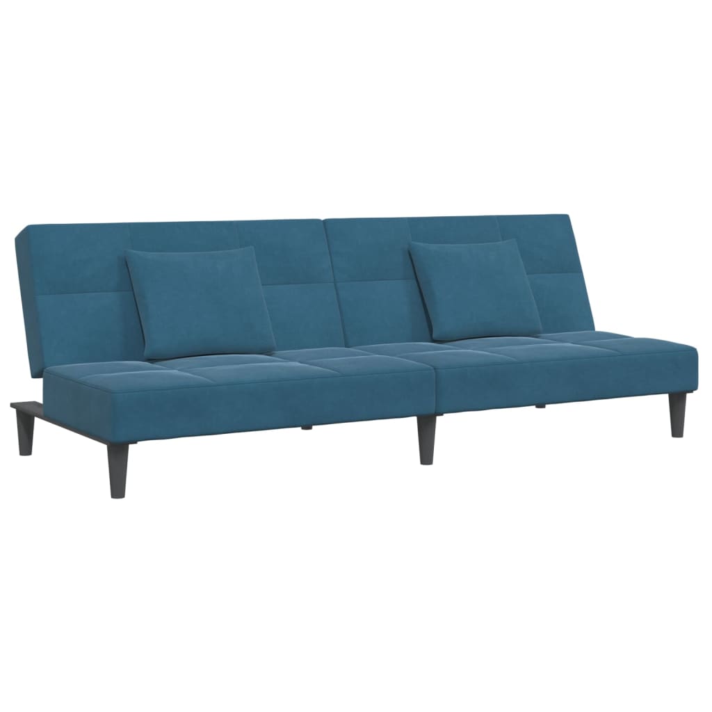 Sofá-cama 2 lugares c/ apoio de pés veludo azul