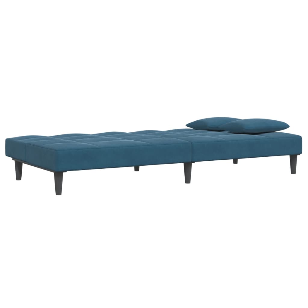 Sofá-cama 2 lugares c/ apoio de pés veludo azul