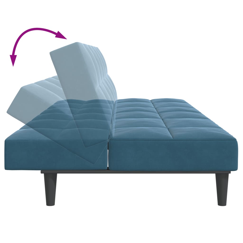 Sofá-cama 2 lugares c/ apoio de pés veludo azul