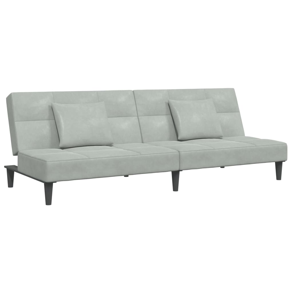 Sofá-cama 2 lugares c/ apoio de pés veludo cinza-claro