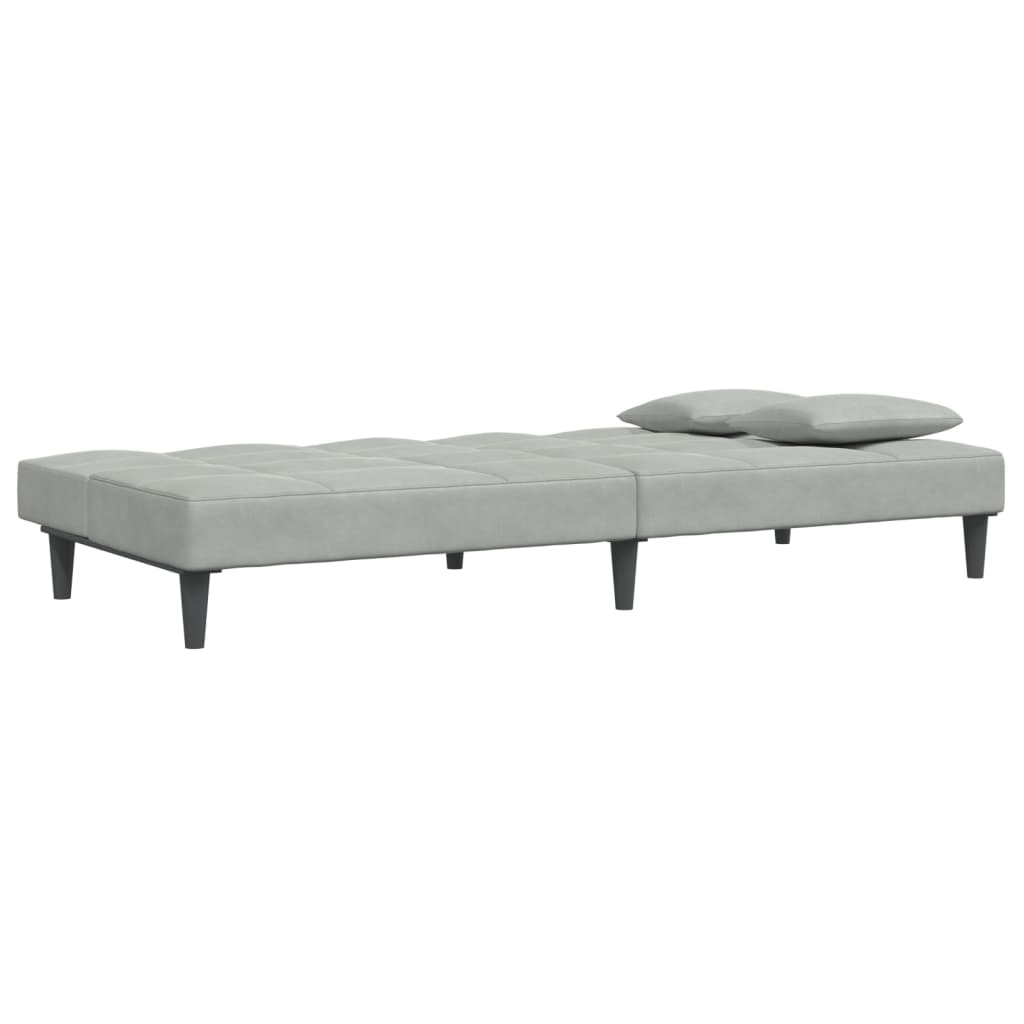 Sofá-cama 2 lugares c/ apoio de pés veludo cinza-claro