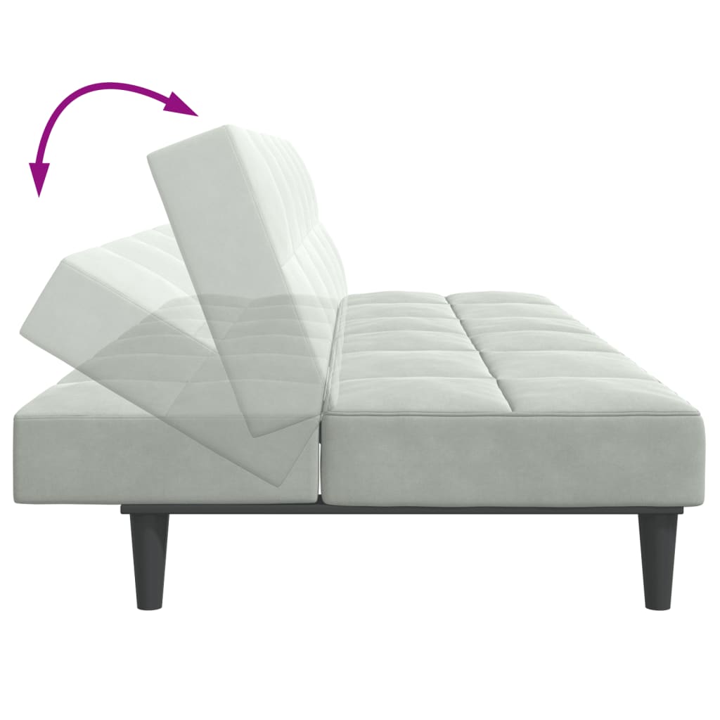 Sofá-cama 2 lugares c/ apoio de pés veludo cinza-claro
