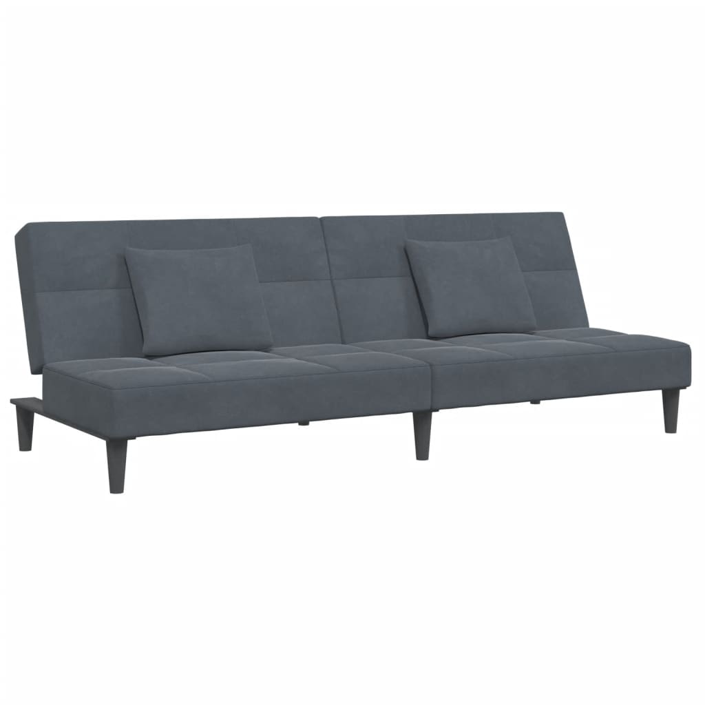 Sofá-cama 2 lugares c/ apoio de pés veludo cinzento-escuro