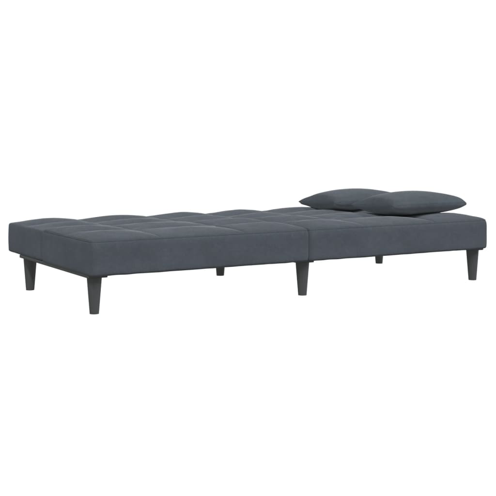 Sofá-cama 2 lugares c/ apoio de pés veludo cinzento-escuro