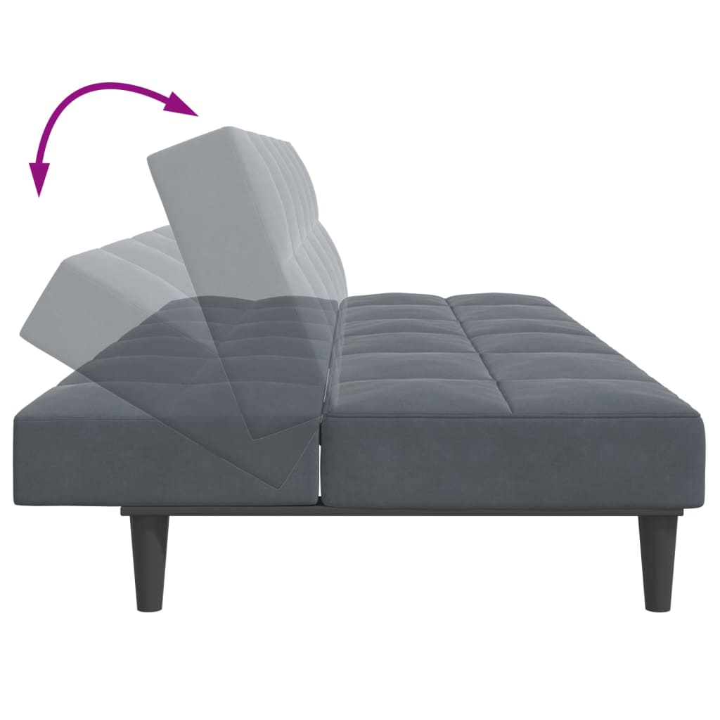 Sofá-cama 2 lugares c/ apoio de pés veludo cinzento-escuro