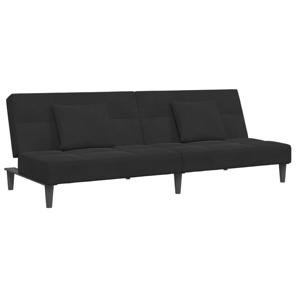 Sofá-cama 2 lugares c/ apoio de pés veludo preto
