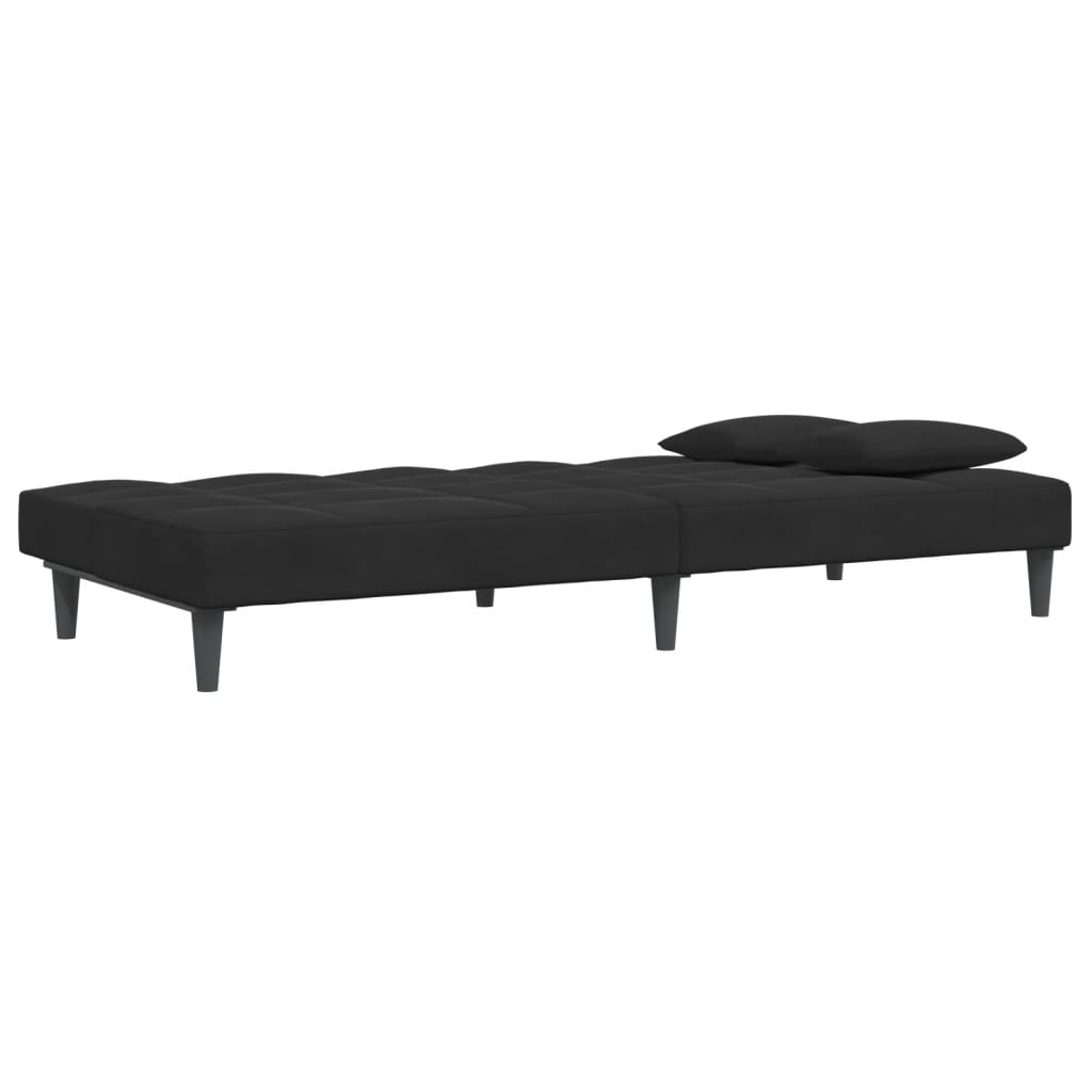Sofá-cama 2 lugares c/ apoio de pés veludo preto