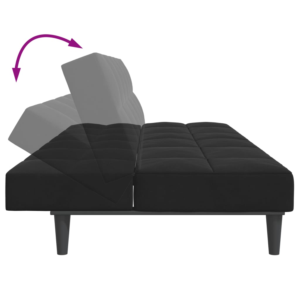 Sofá-cama 2 lugares c/ apoio de pés veludo preto