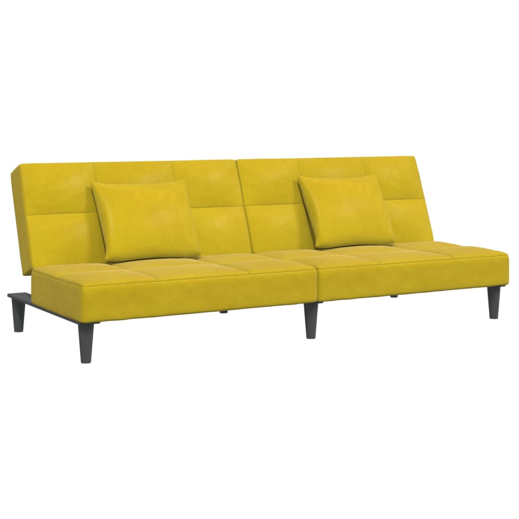 Sofá-cama 2 lugares c/ apoio de pés veludo amarelo