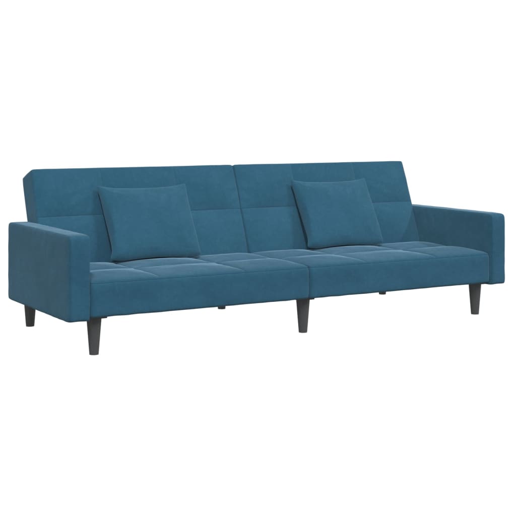 Sofá-cama 2 lugares c/ apoio de pés veludo azul