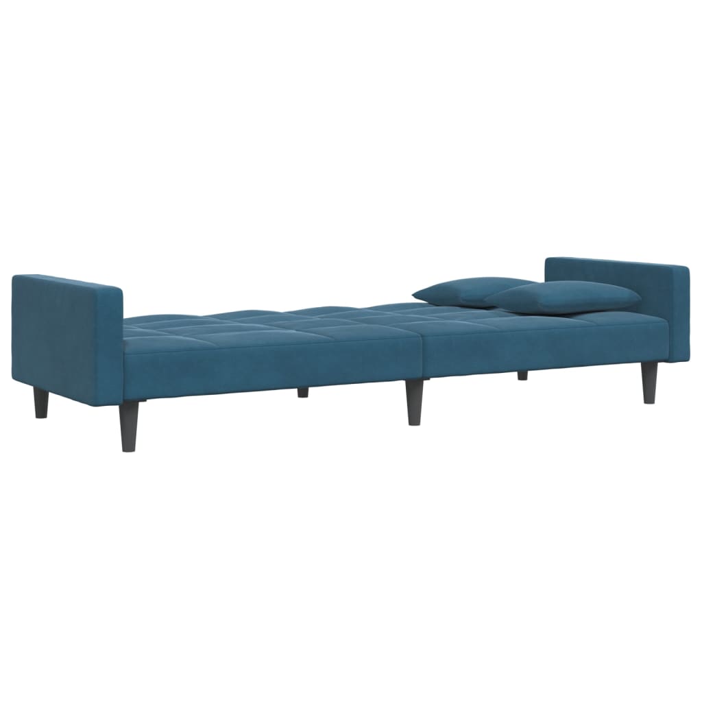 Sofá-cama 2 lugares c/ apoio de pés veludo azul