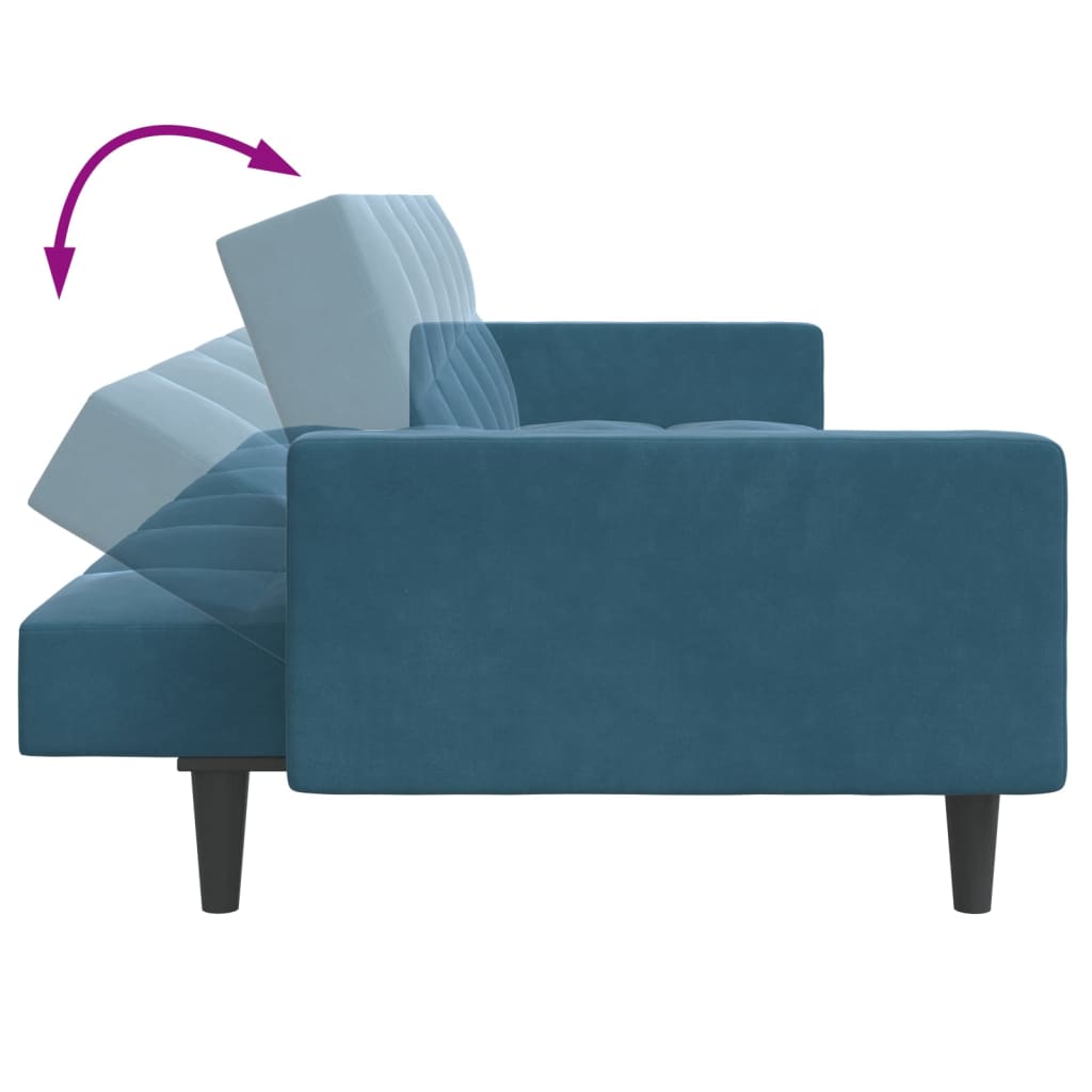 Sofá-cama 2 lugares c/ apoio de pés veludo azul