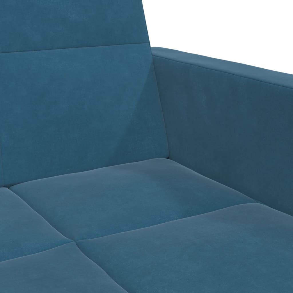 Sofá-cama 2 lugares c/ apoio de pés veludo azul