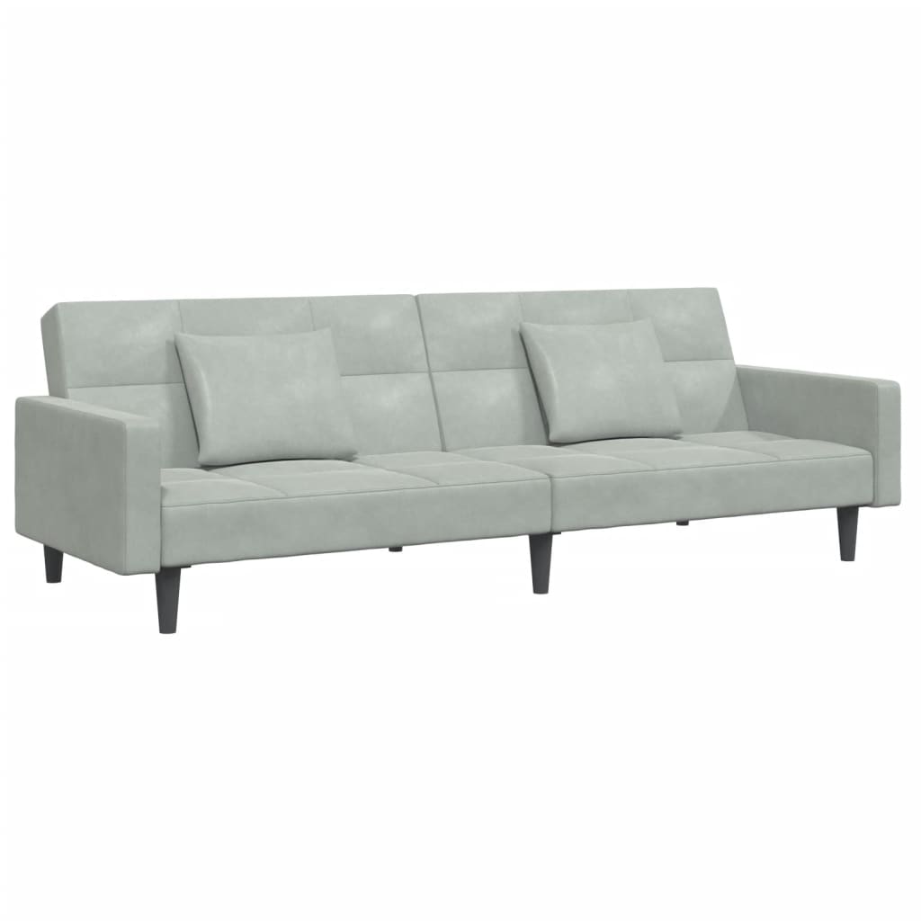 Sofá-cama 2 lugares c/ apoio de pés veludo cinza-claro
