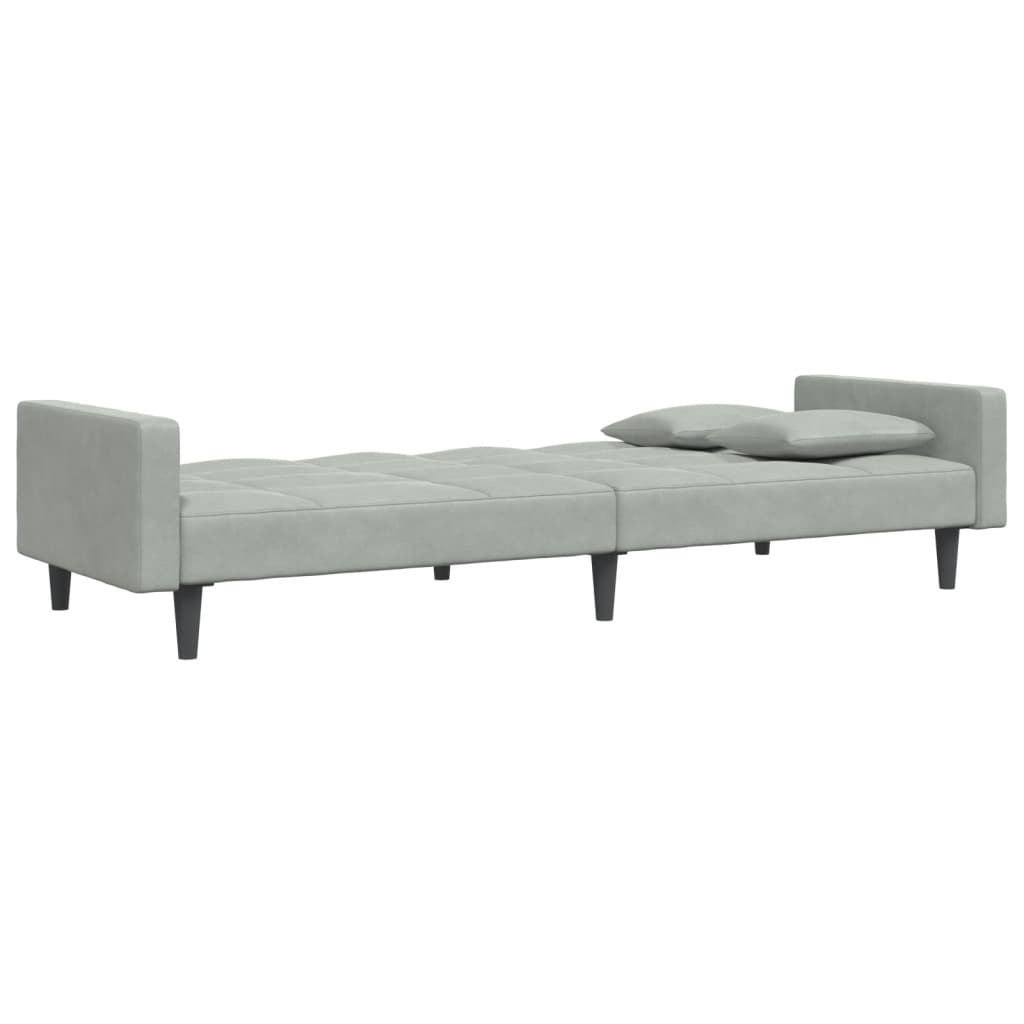 Sofá-cama 2 lugares c/ apoio de pés veludo cinza-claro