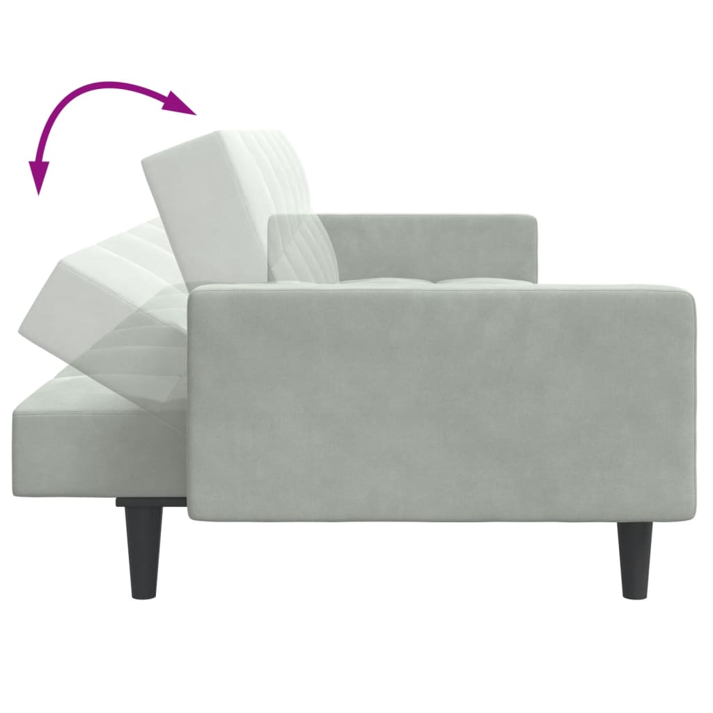 Sofá-cama 2 lugares c/ apoio de pés veludo cinza-claro