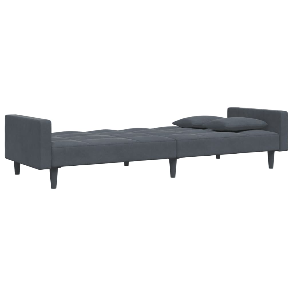 Sofá-cama 2 lugares c/ apoio de pés veludo cinzento-escuro