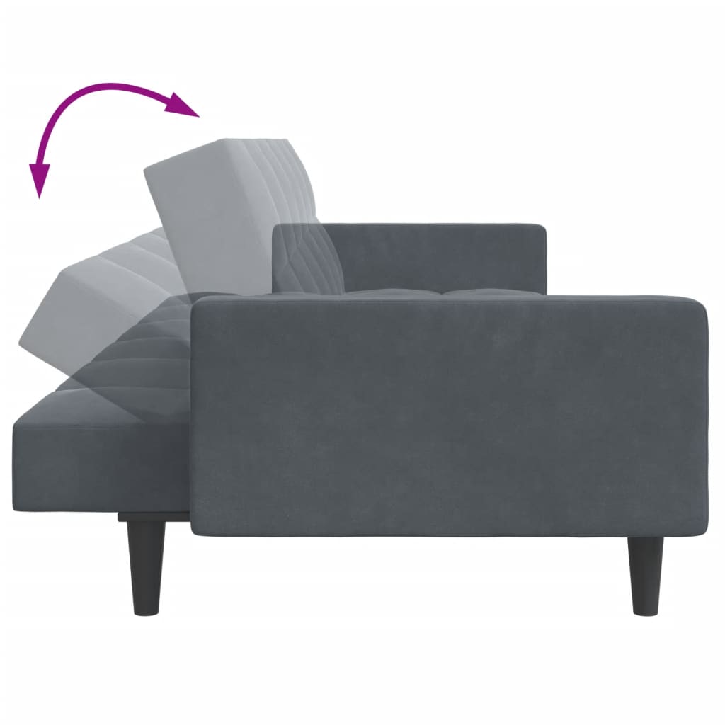 Sofá-cama 2 lugares c/ apoio de pés veludo cinzento-escuro