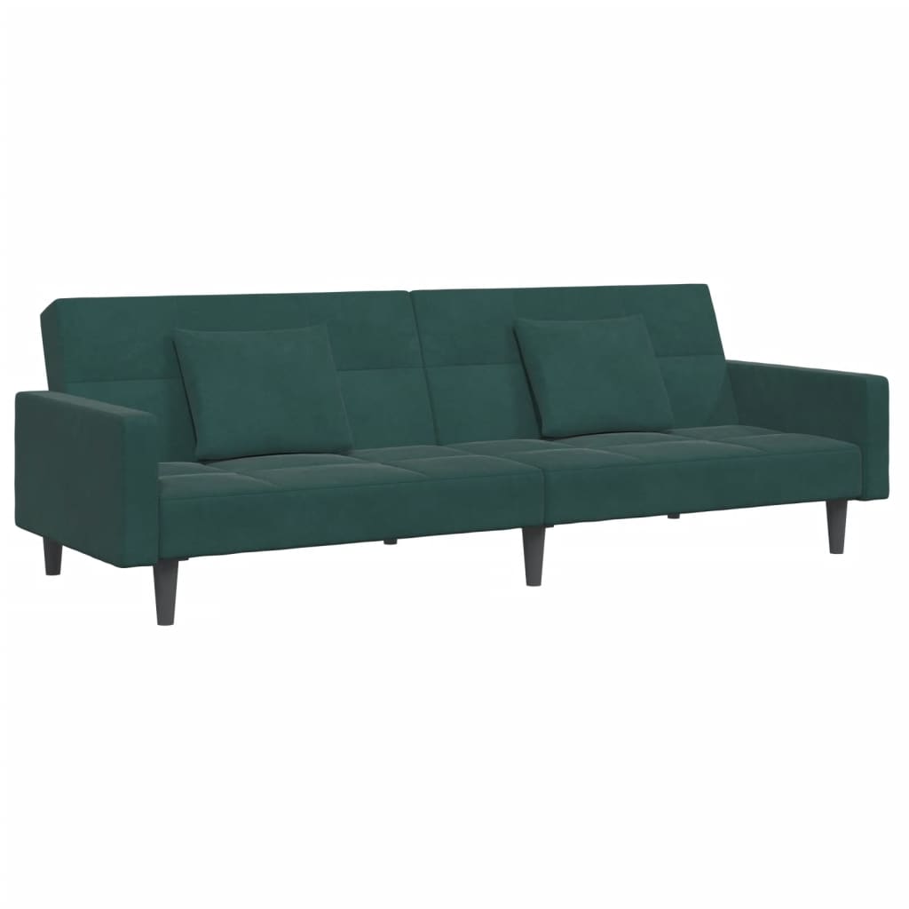 Sofá-cama 2 lugares c/ apoio de pés veludo verde-escuro