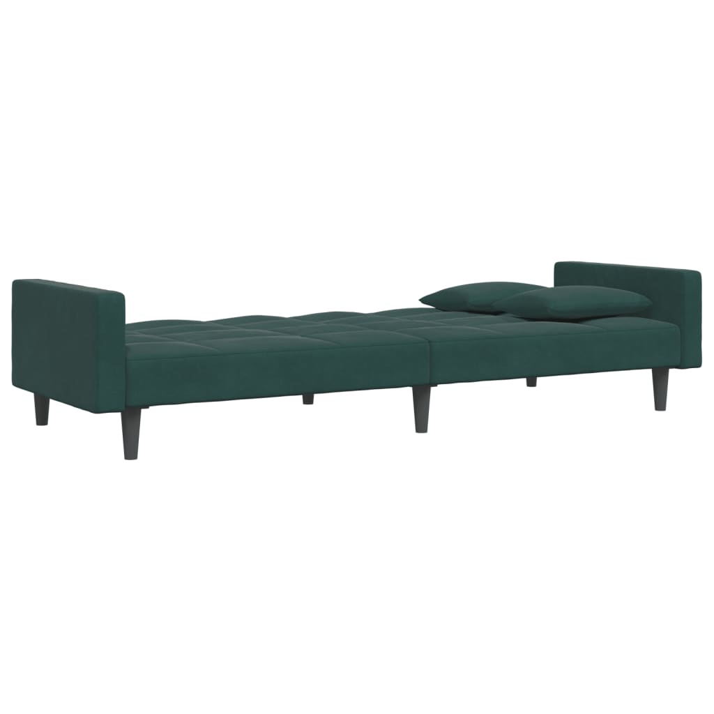 Sofá-cama 2 lugares c/ apoio de pés veludo verde-escuro