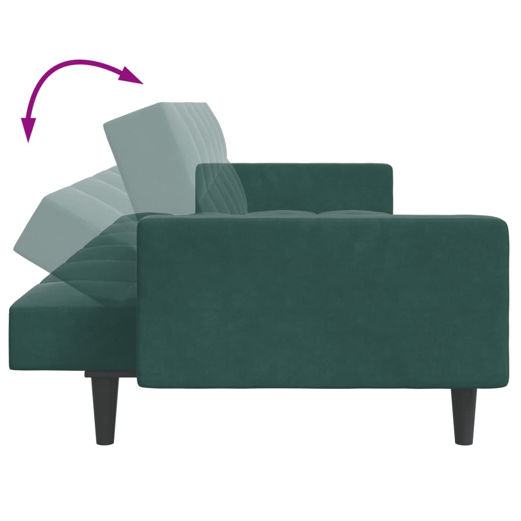 Sofá-cama 2 lugares c/ apoio de pés veludo verde-escuro