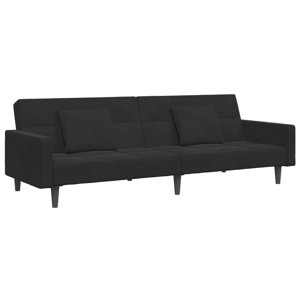 Sofá-cama 2 lugares c/ apoio de pés veludo preto