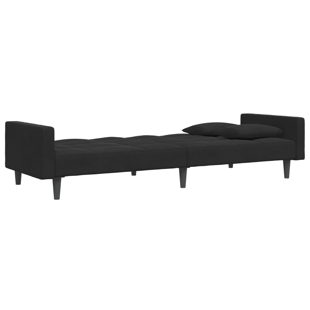 Sofá-cama 2 lugares c/ apoio de pés veludo preto