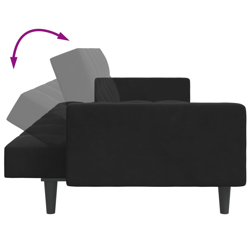 Sofá-cama 2 lugares c/ apoio de pés veludo preto