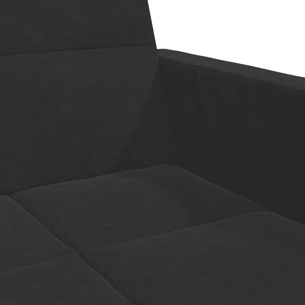 Sofá-cama 2 lugares c/ apoio de pés veludo preto