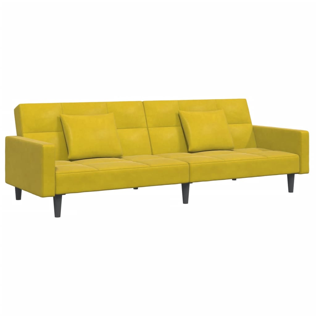Sofá-cama 2 lugares c/ apoio de pés veludo amarelo