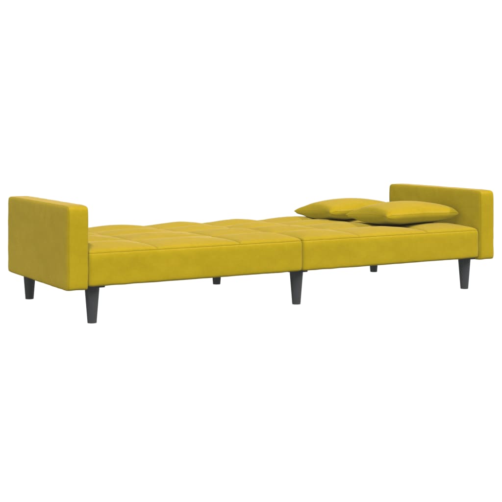 Sofá-cama 2 lugares c/ apoio de pés veludo amarelo