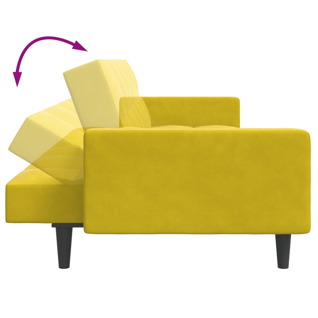 Sofá-cama 2 lugares c/ apoio de pés veludo amarelo