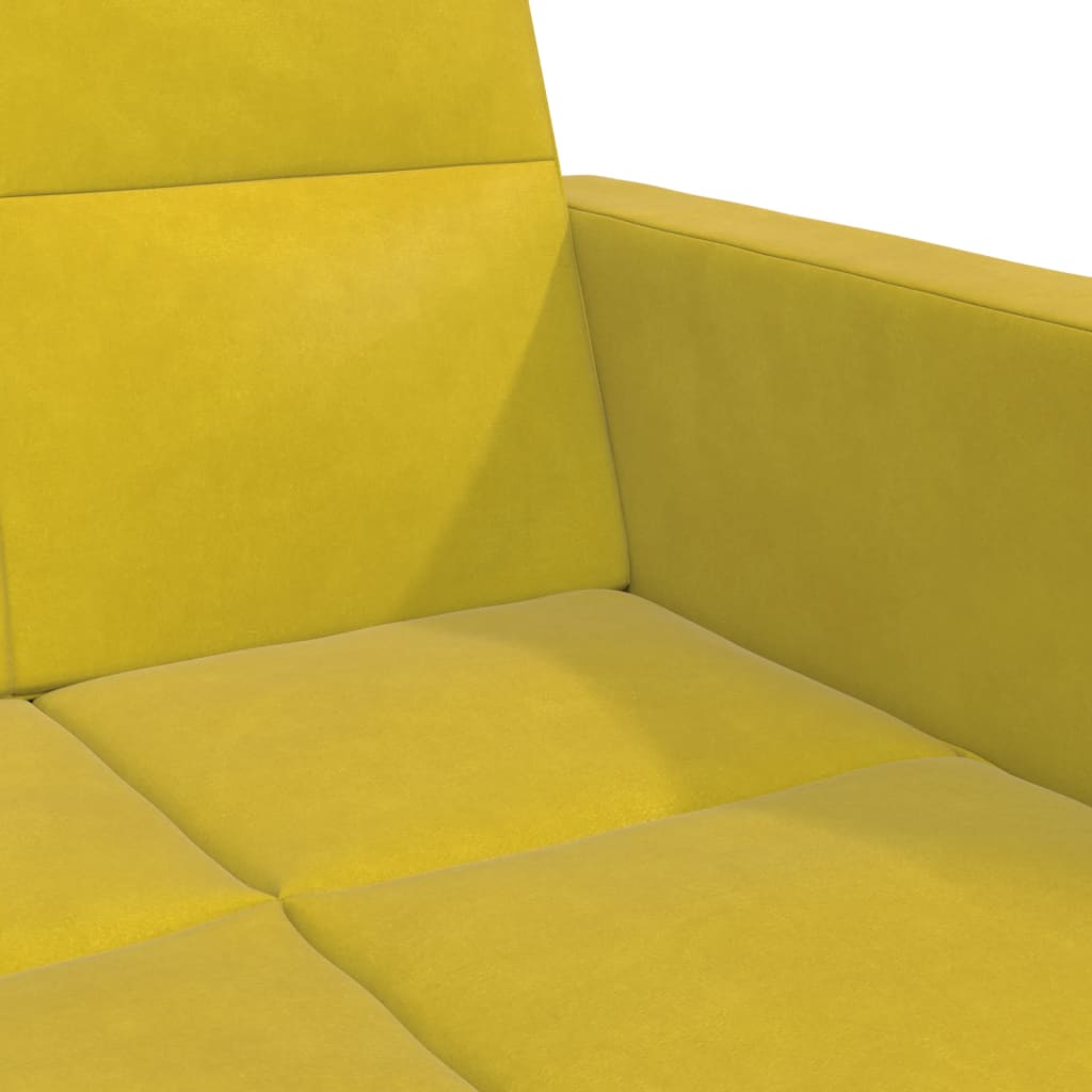 Sofá-cama 2 lugares c/ apoio de pés veludo amarelo