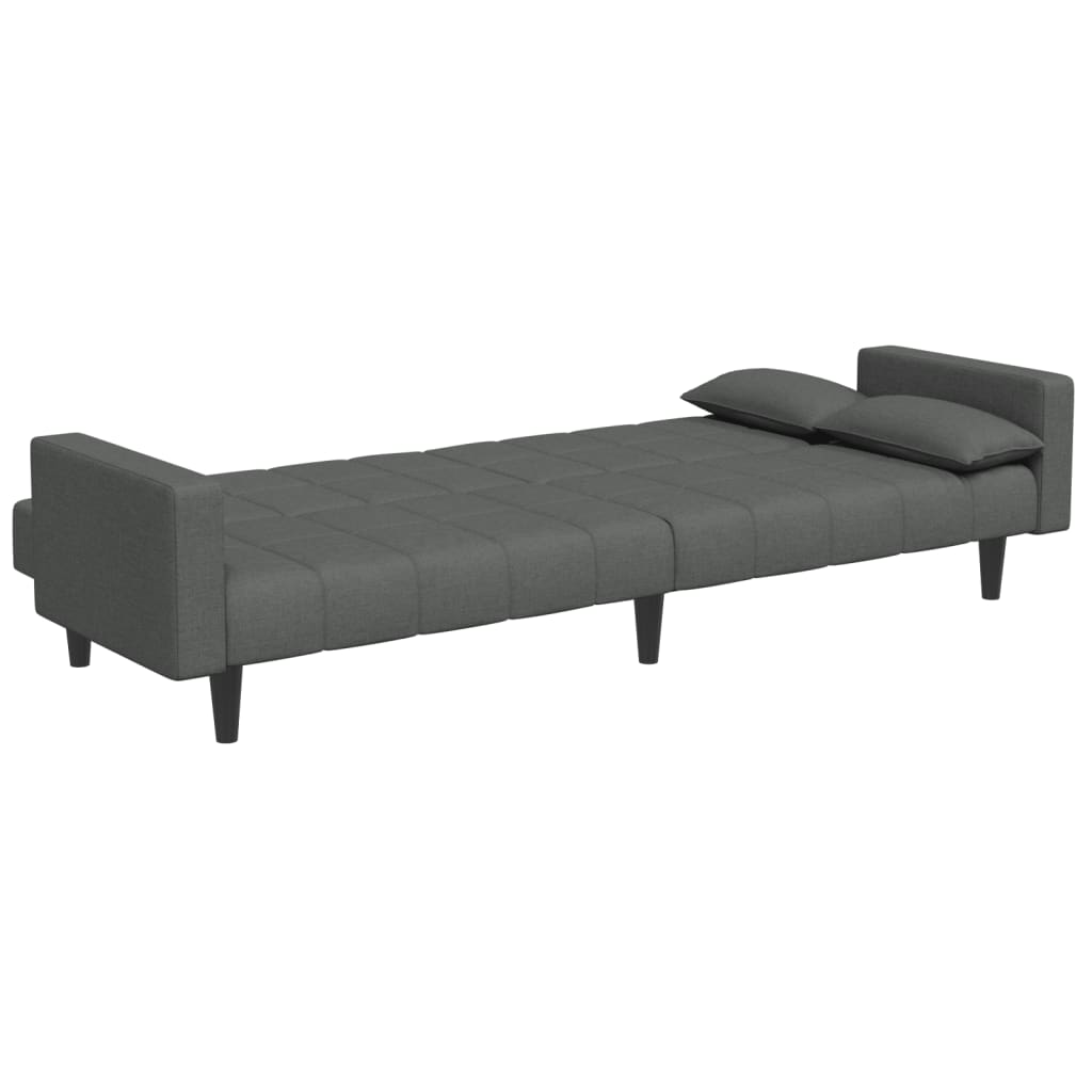 Sofá-cama de 2 lugares c/ apoio de pés tecido cinzento-escuro