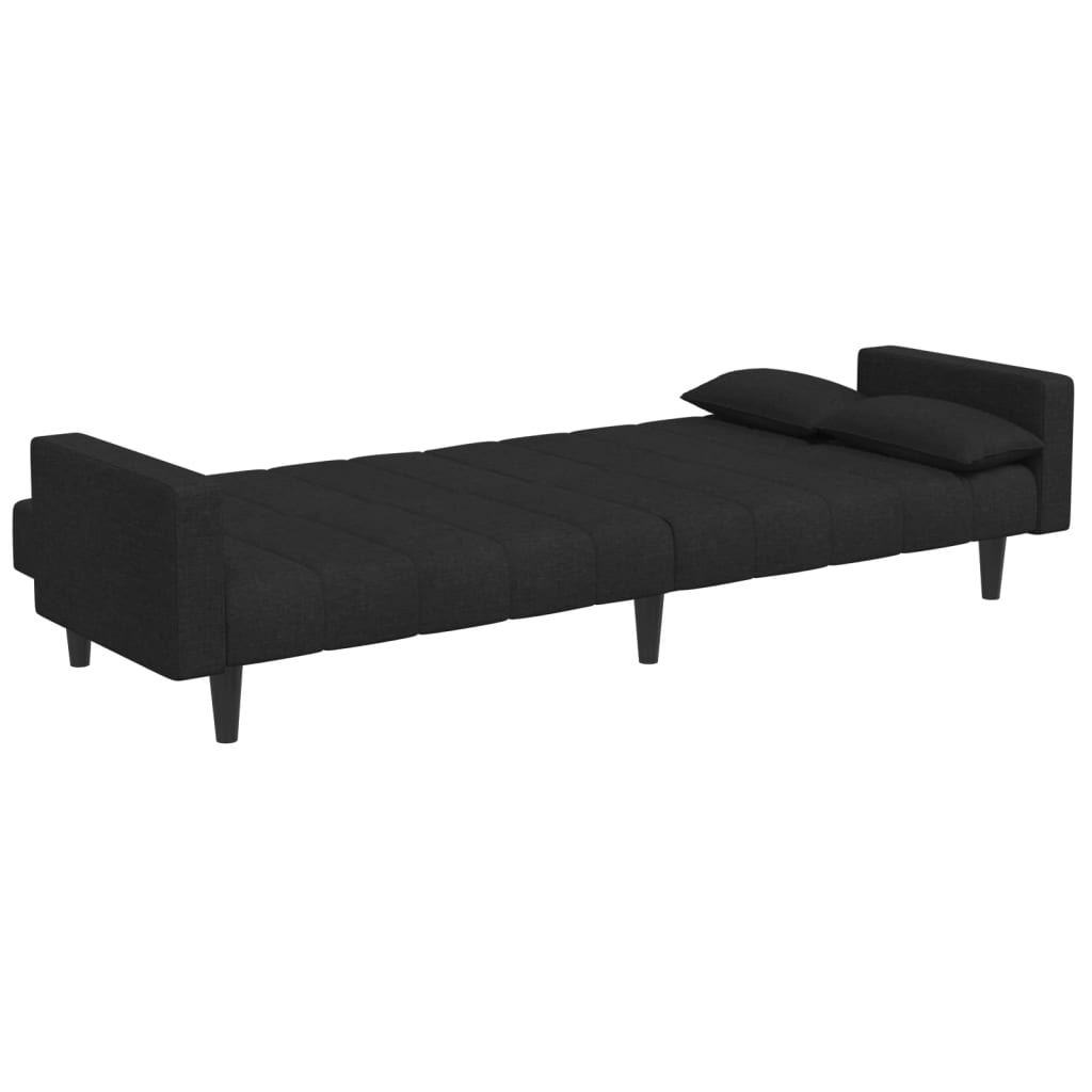 Sofá-cama de 2 lugares com apoio de pés tecido preto