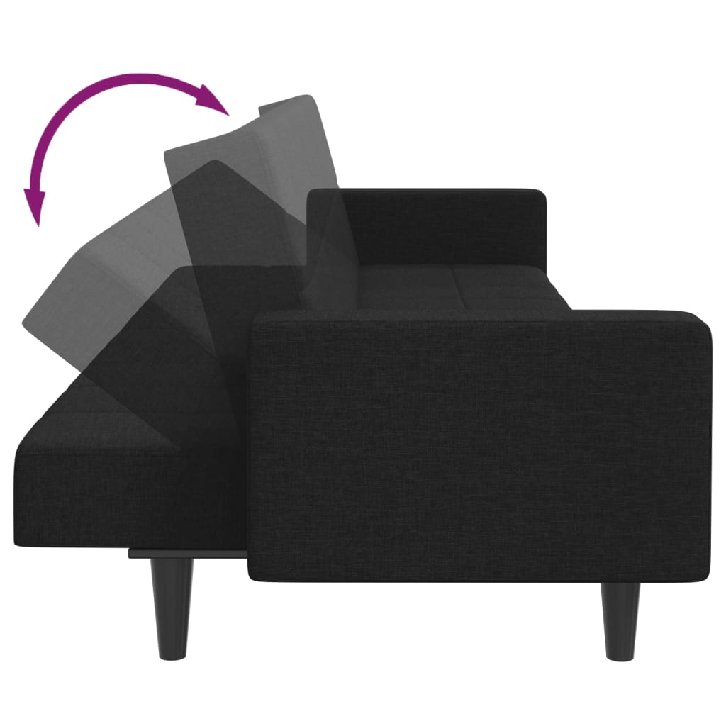 Sofá-cama de 2 lugares com apoio de pés tecido preto
