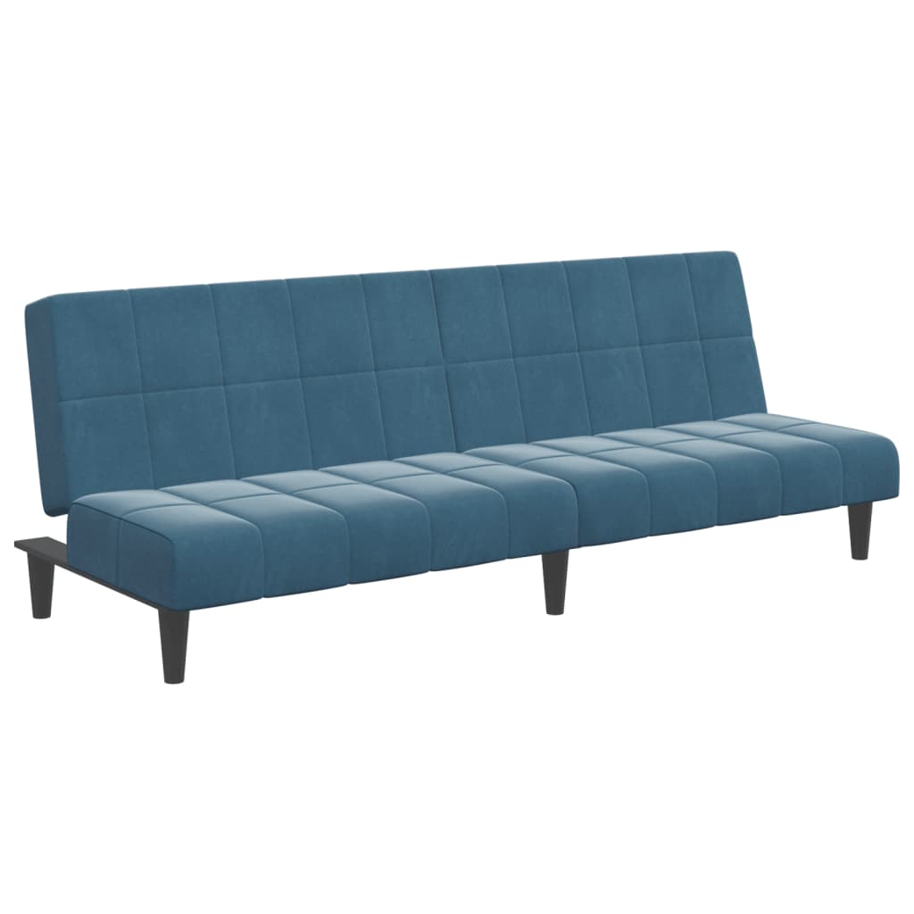 Sofá-cama 2 lugares c/ apoio de pés veludo azul