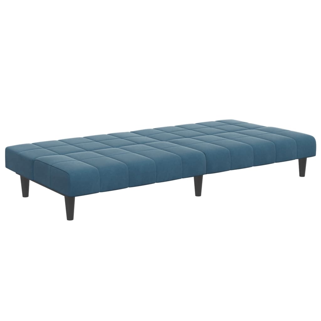 Sofá-cama 2 lugares c/ apoio de pés veludo azul