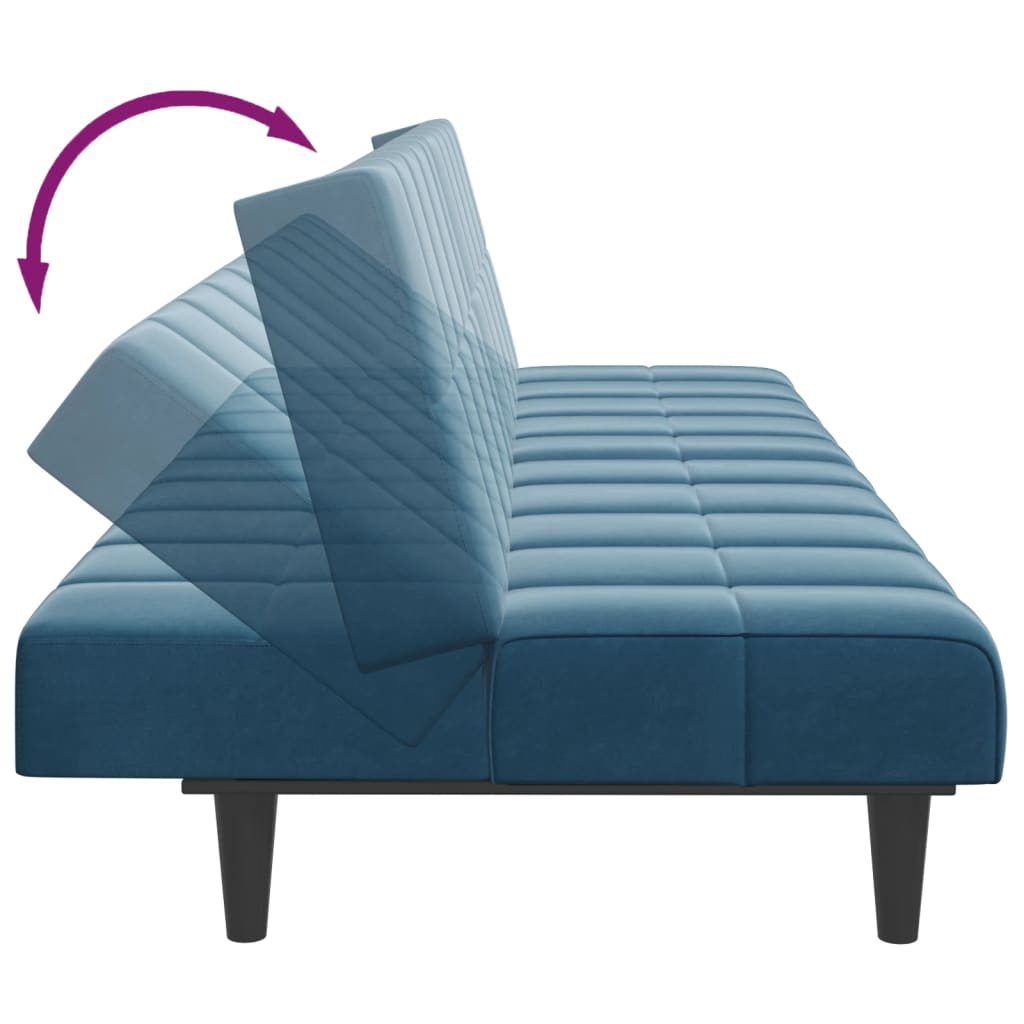 Sofá-cama 2 lugares c/ apoio de pés veludo azul