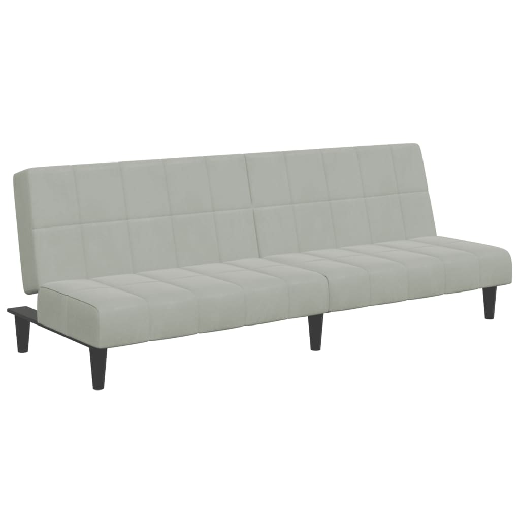 Sofá-cama 2 lugares c/ apoio de pés veludo cinza-claro