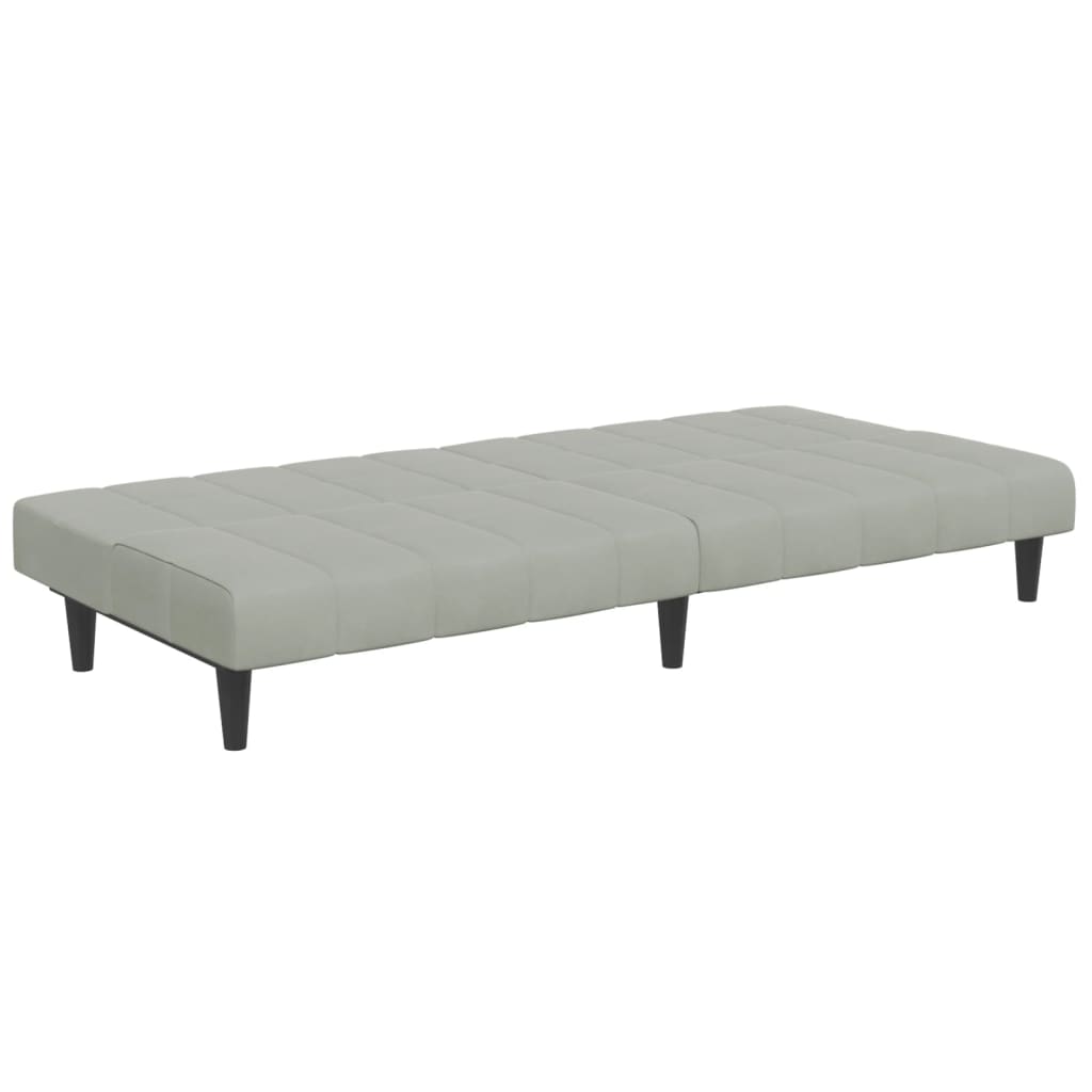 Sofá-cama 2 lugares c/ apoio de pés veludo cinza-claro