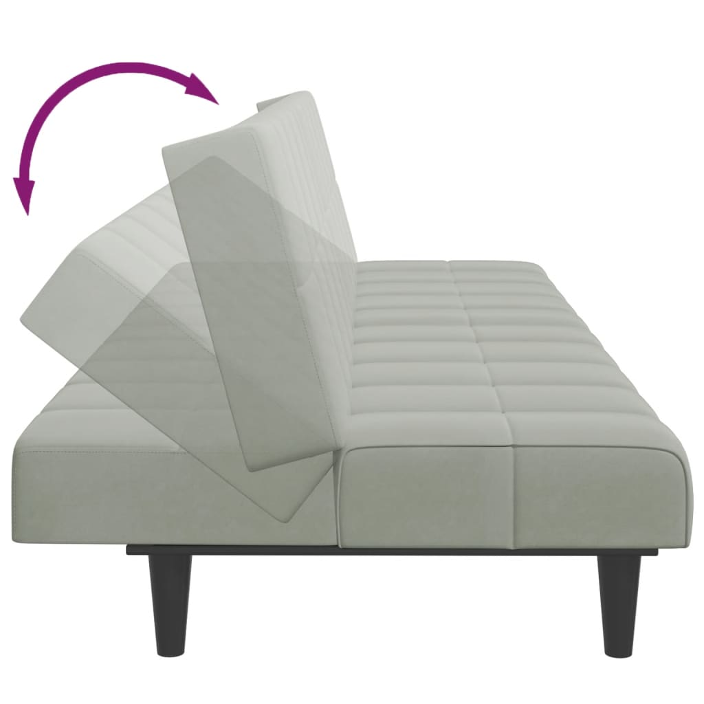 Sofá-cama 2 lugares c/ apoio de pés veludo cinza-claro
