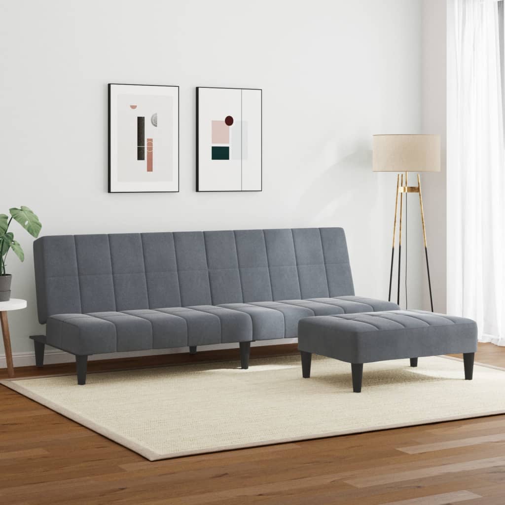 Sofá-cama 2 lugares c/ apoio de pés veludo cinzento-escuro