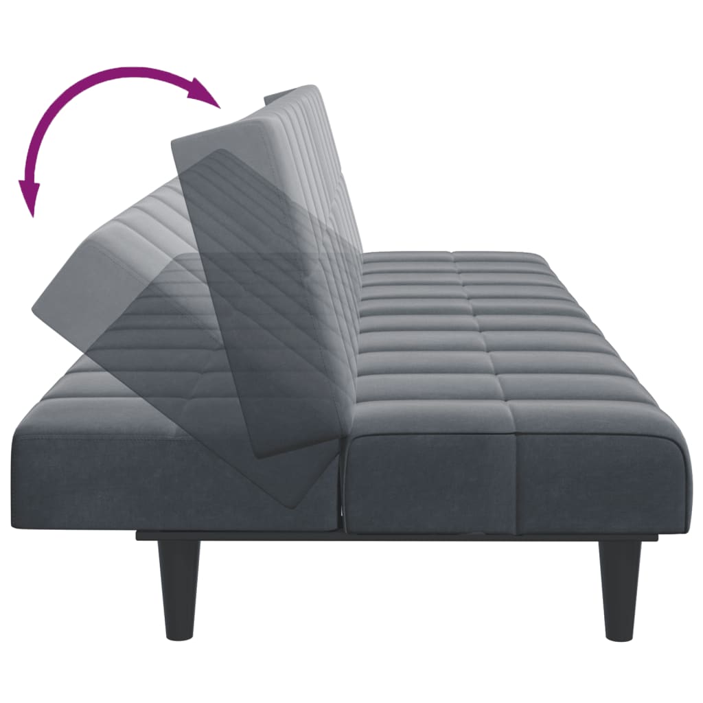 Sofá-cama 2 lugares c/ apoio de pés veludo cinzento-escuro
