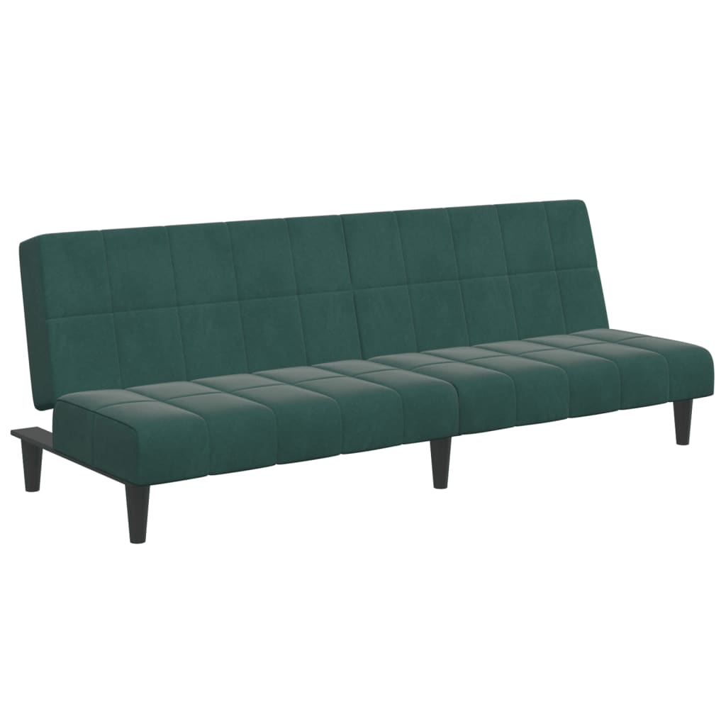 Sofá-cama 2 lugares c/ apoio de pés veludo verde-escuro